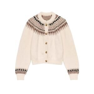 Doen Clarke Wool Alpaca Button Cardigan Knit Sweater Oatmeal Fair Isle Cream